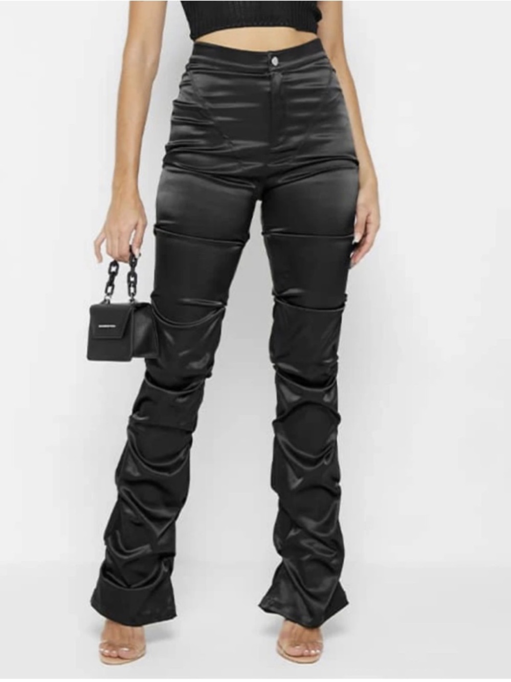 Maniere De Voir Black Satin Boot-Cut Pants